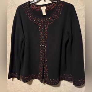 J. Jill Vintage Embroidered Colorful Button-Up Cardigan Sweater Grandma
